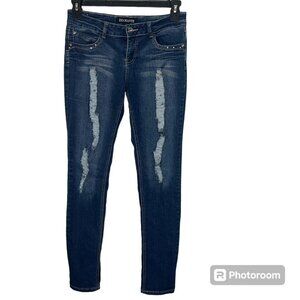 DIAMANTE Distressed Y2K Mid‎ Rise Skinny Stretch Jeans Size 9